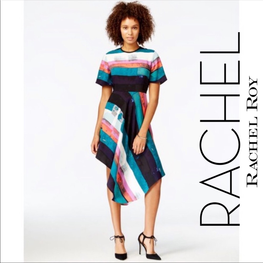 RACHEL Rachel Roy Striped Asymmetrical Dress Sz 4